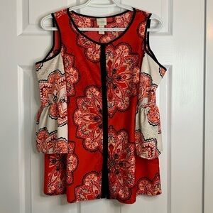 Chico’s Petite Red White Tribal Print Blouse Women’s Size 0 Petite Bold Fun Boho